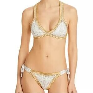 PQ Platinum Swimwear Cobra Crochet Trim Tie Bikini Bottom Medium NWT